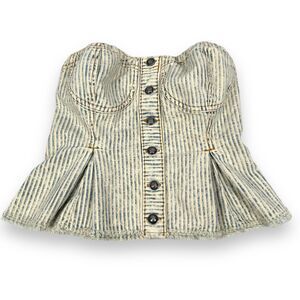 Anthropologie Pilcro Buttondown Corset Top Women's XS Striped Denim Beige Blue